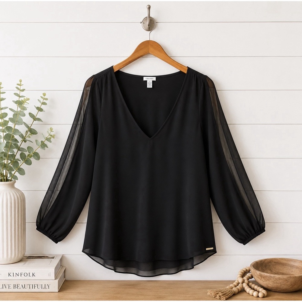 GUESS Est. 1981 Black Semi-Sheer Cold Shoulder Blouse Size Medium